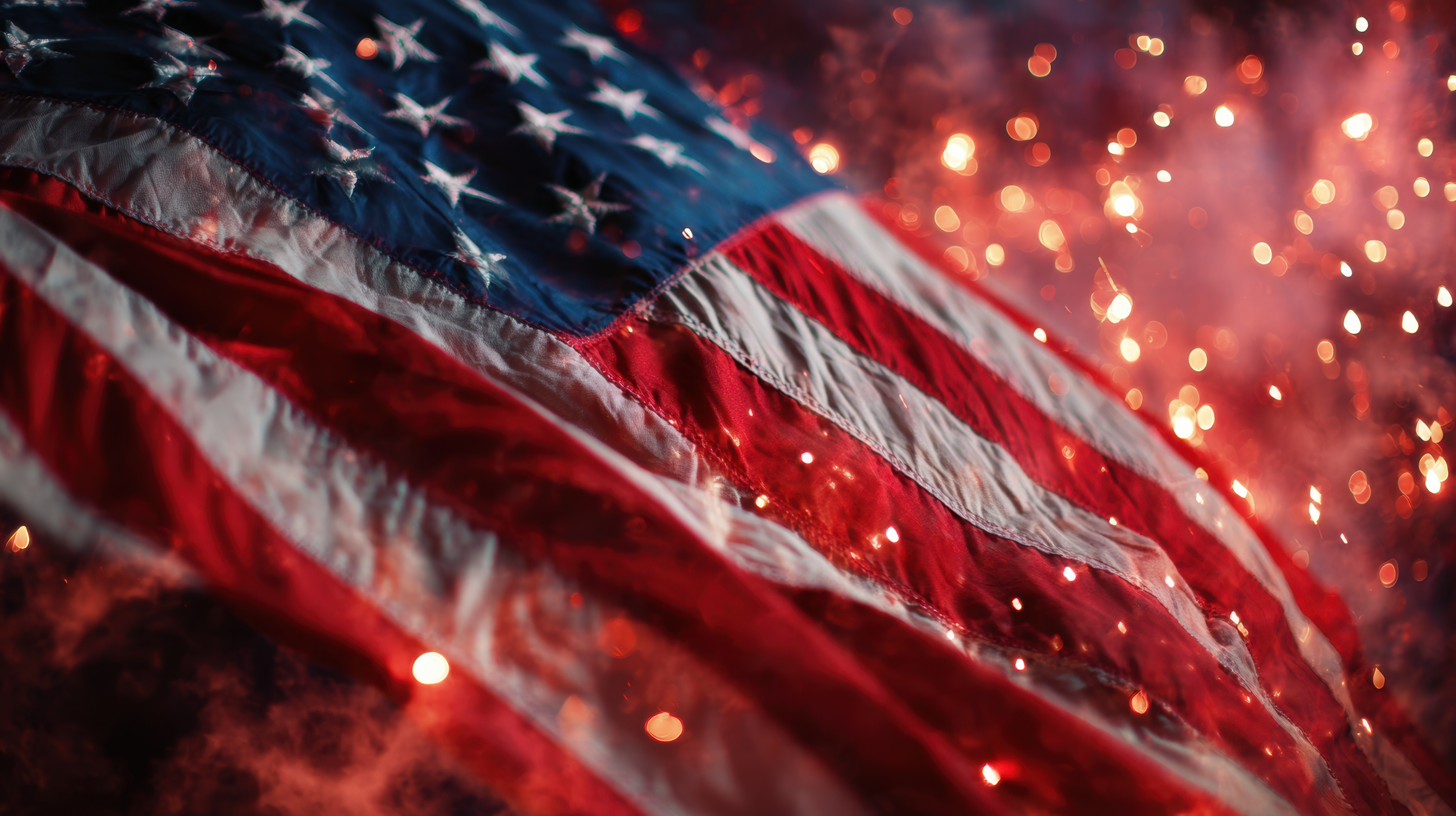 american flag with fireworks